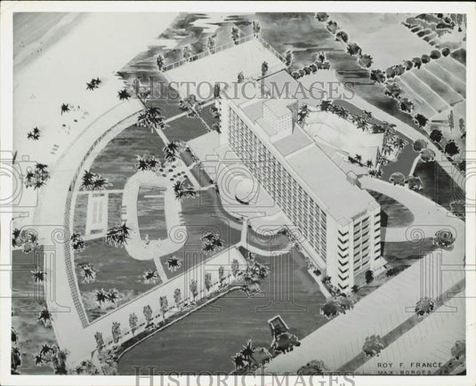 Press Photo Artist's sketch of Caribe Hilton in San Juan, Puerto Rico- Historic Images