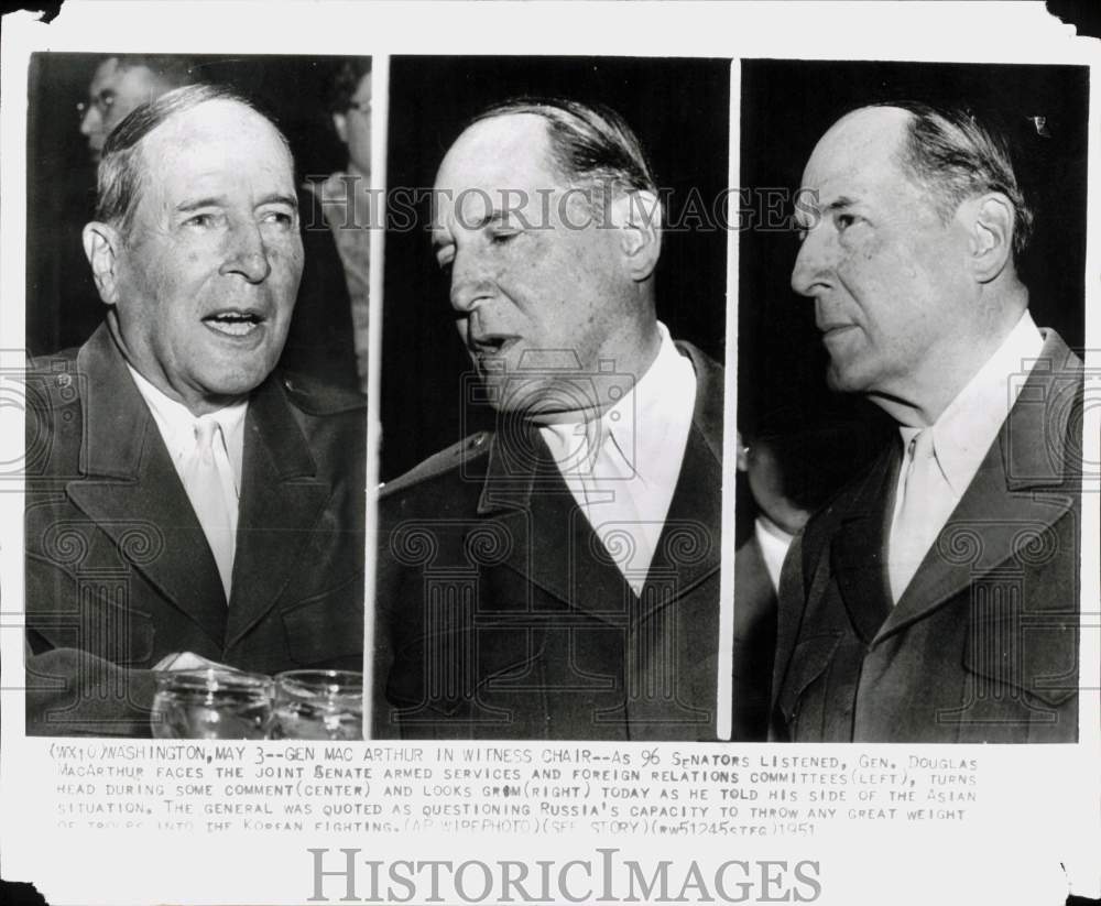 1951 Press Photo Douglas MacArthur during Senate committee session in Washington- Historic Images