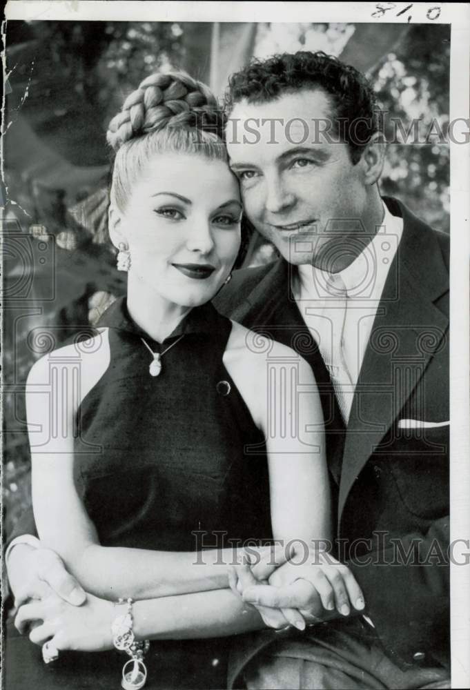 1958 Press Photo Actress Debra Paget poses with singer David Street - lra85627- Historic Images