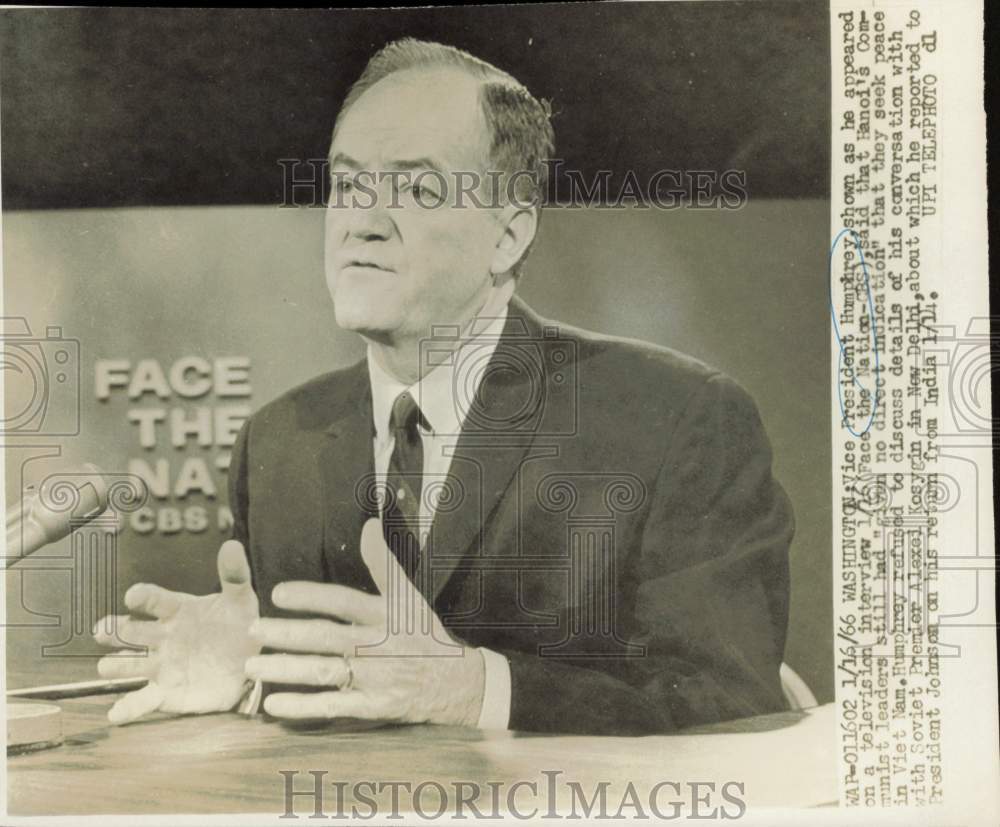 1966 Press Photo Hubert Humphrey appears on CBS&#39; &quot;Face the Nation&quot; program- Historic Images