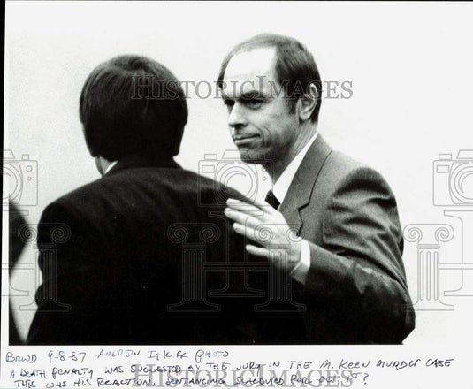 1987 Press Photo Michael Keen's reaction on death penalty suggested by the jury- Historic Images