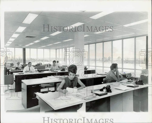 1965 Press Photo Employees working at Sunbeam Electronics Company office- Historic Images