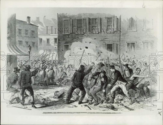 1961 Press Photo Drawing of mob firing into soldiers in Baltimore - lra92315- Historic Images