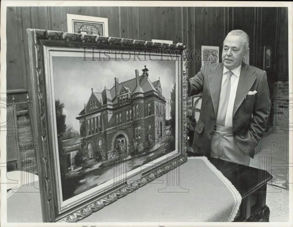 1978 Press Photo Artist Franz Van Bergen with his painting at Statesville Museum- Historic Images