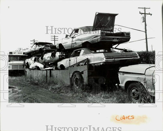 1981 Press Photo Stolen automobiles at Detroit Police Department's auto pound- Historic Images