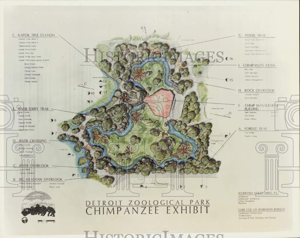 1989 Press Photo Map of the Chimpanzee Exhibit at Detroit Zoological Park- Historic Images