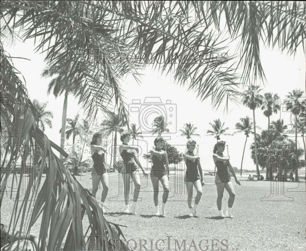 1981 Press Photo Baton twirlers performing in field, Florida - lrb08748- Historic Images