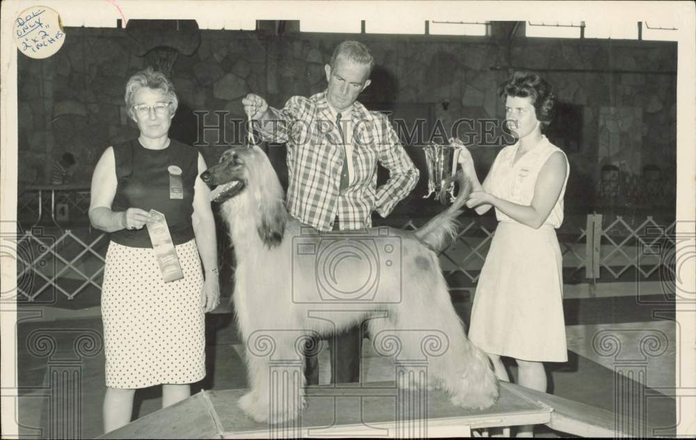 1967 Press Photo Champion Laren Tree&#39;s Lord Jefrii with people at dog show- Historic Images