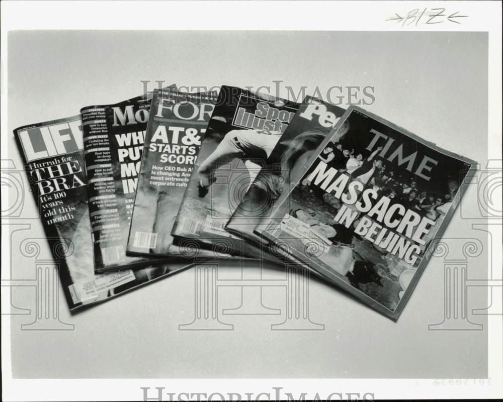 1989 Press Photo &quot;Life&quot; and other assorted magazines by Time Inc. Publications- Historic Images