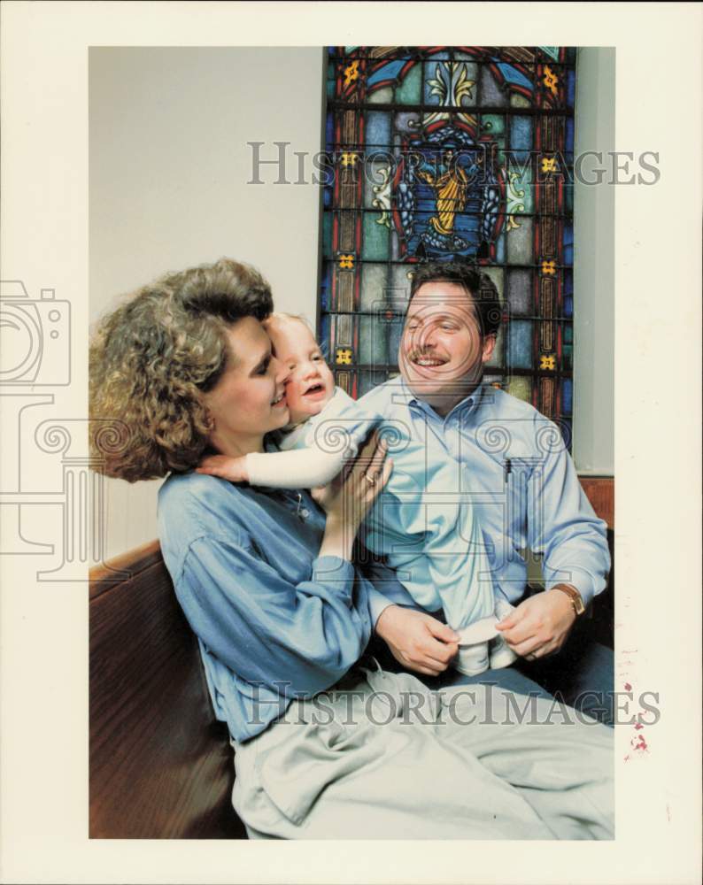 1992 Press Photo Jay &amp; Jennifer West, Baby Son Jack, Crowders Creek ARP Church- Historic Images