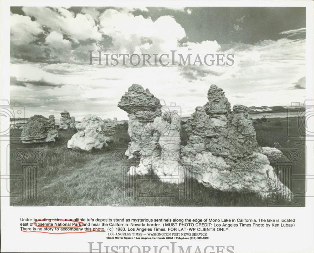 1983 Press Photo Monolithic tufa deposits along Mono Lake at Yosemite Park- Historic Images