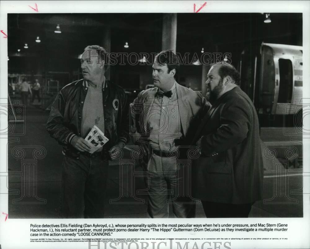 1991 Press Photo Dan Aykroyd, Dom DeLuise anfd Gene Hackman in &quot;Loose Cannons,&quot;- Historic Images