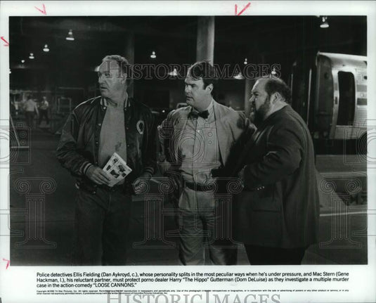 1991 Press Photo Dan Aykroyd, Dom DeLuise anfd Gene Hackman in "Loose Cannons,"- Historic Images