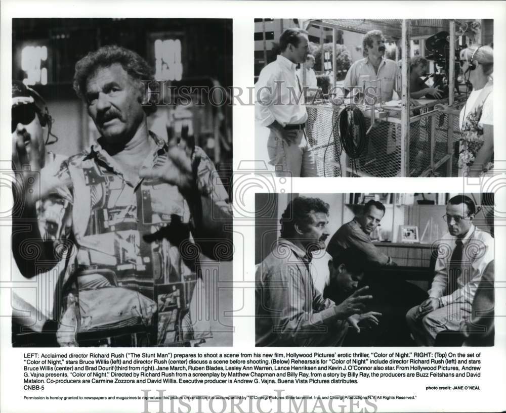 Press Photo Director Richard Rush and stars on the set of &quot;Color Of Night&quot;- Historic Images