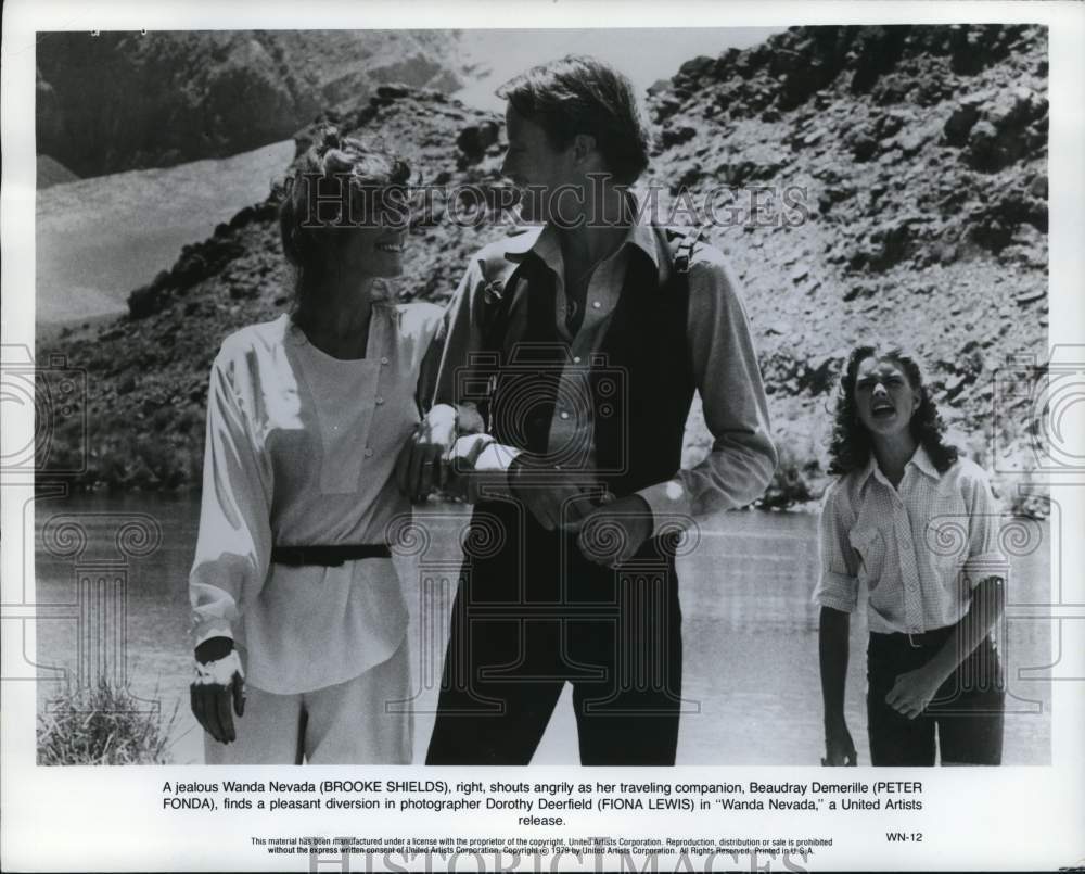 1979 Press Photo Brooke Shields, Peter Fonda, Fiona Lewis star in &quot;Wanda Nevada&quot;- Historic Images