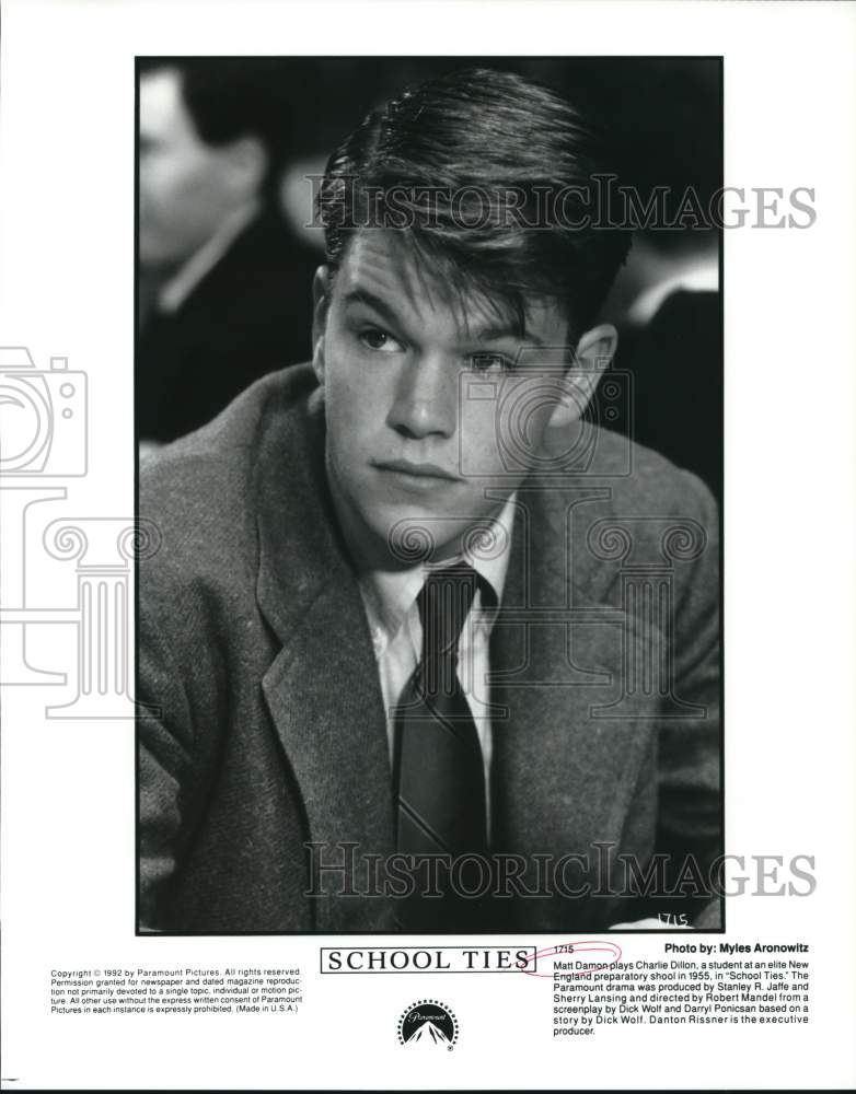 1992 Press Photo Actor Matt Damon stars in &quot;School Ties&quot; - lrp59820- Historic Images