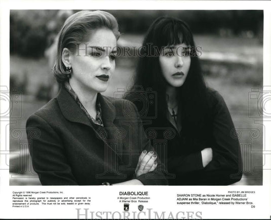 1996 Press Photo Sharon Stone and Isabelle Adjani star in the film "Diabolique"- Historic Images