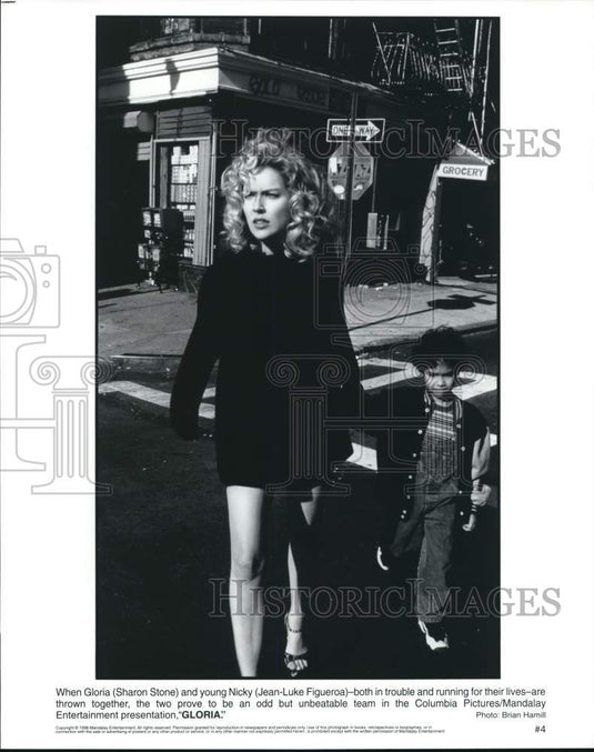 1996 Press Photo Sharon Stone and Jean-Luke Figueroa star in "Gloria."- Historic Images