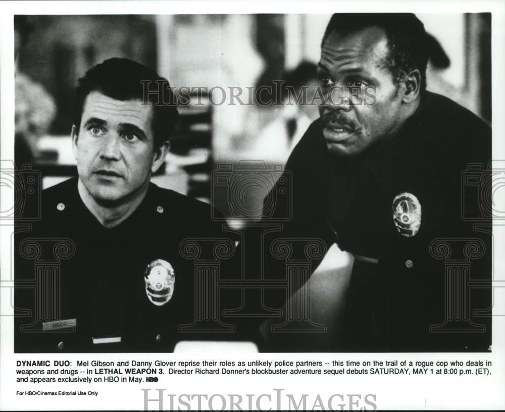 1993 Press Photo Mel Gibson &amp; Danny Glover in &quot;Lethal Weapon 3&quot; Movie- Historic Images