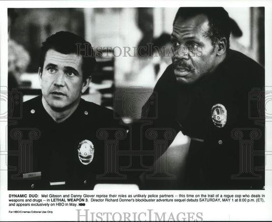1993 Press Photo Mel Gibson & Danny Glover in "Lethal Weapon 3" Movie- Historic Images