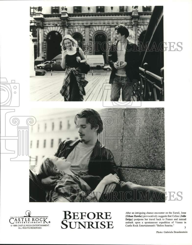 1995 Press Photo Ethan Hawke &amp; Julie Delpy in &quot;Before Sunrise&quot; Movie - lrp74966- Historic Images