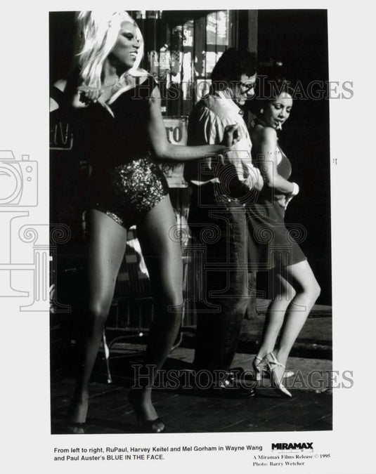 1995 Press Photo RuPaul, Harvey Keitel, Mel Gorham in "Blue in the Face" Movie- Historic Images
