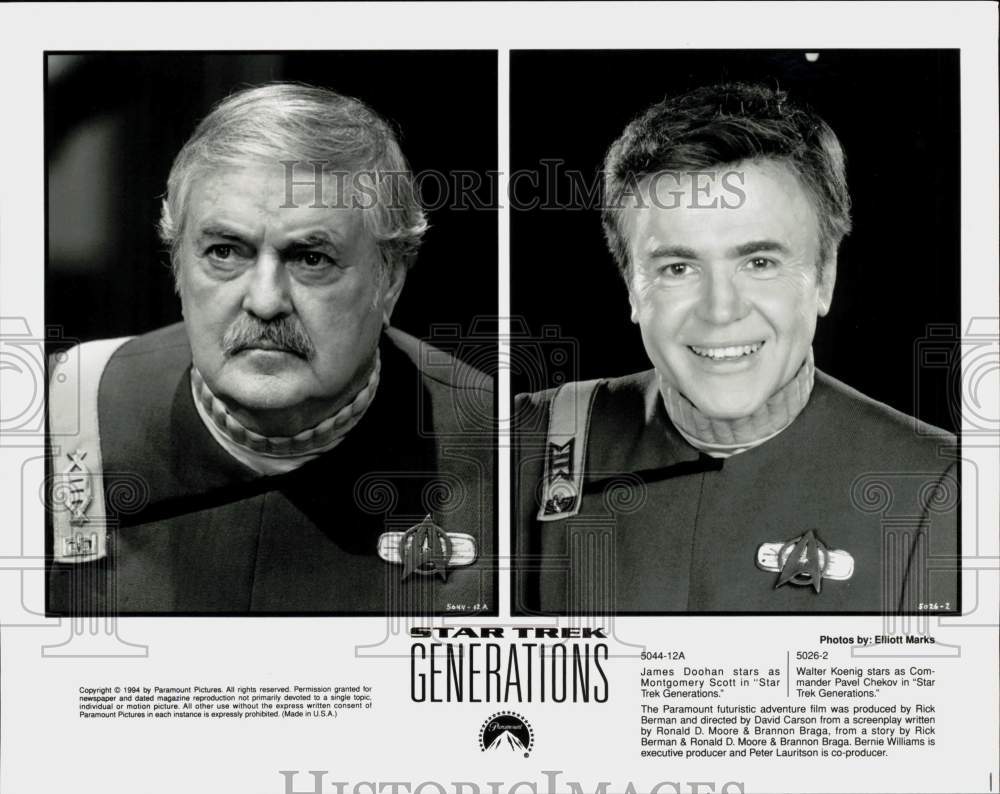 1994 Press Photo James Doohan &amp; Walter Koenig in &quot;Star Trek: Generations&quot; Movie- Historic Images