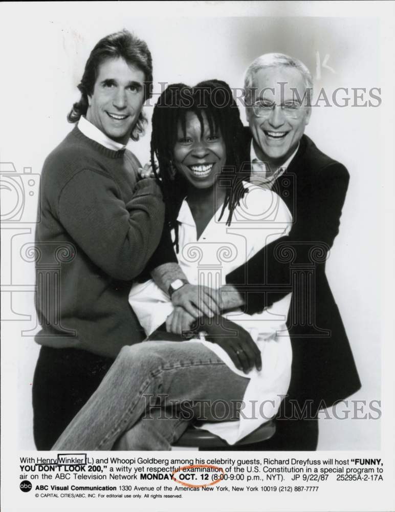 1987 Press Photo Henry Winkler, Whoopi Goldberg, Richard Dreyfuss in ABC Special- Historic Images