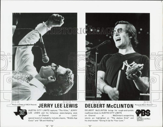 1983 Press Photo Jerry Lee Lewis & Delbert McClinton on "Austin City Limits"- Historic Images