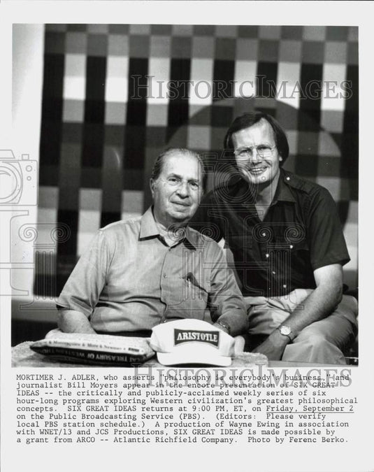1983 Press Photo Mortimer J. Adler & Mill Moyers in "Six Great Ideas" TV Series- Historic Images