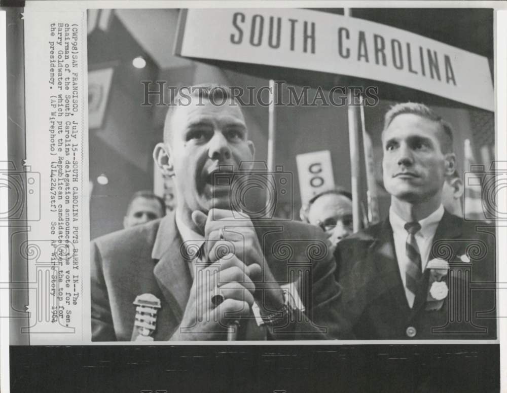 1964 Press Photo South Carolina Rep. Announces Barry Goldwater at GOP Convention- Historic Images