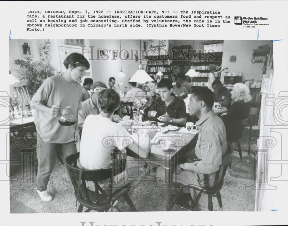 1992 Press Photo The Inspiration Cafe for the Homeless, North Side Chicago- Historic Images