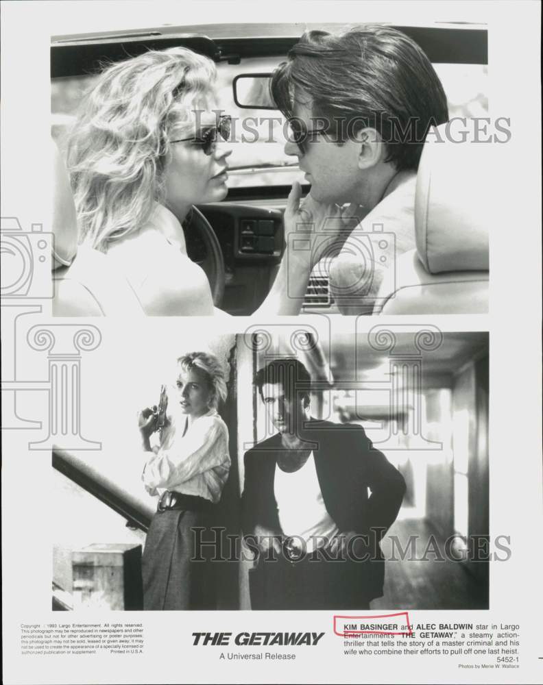 1993 Press Photo Actors Kim Basinger and Alec Baldwin in &quot;The Getaway&quot;- Historic Images