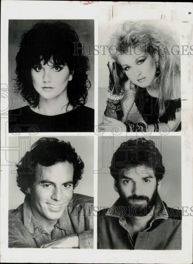 1984 Press Photo Linda Ronstadt, Cyndi Lauper, Julio Iglesias and Kenny Loggins- Historic Images