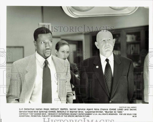 1997 Press Photo Wesley Snipes, Diane Lane, Daniel Benzali in "Murder at 1600"- Historic Images
