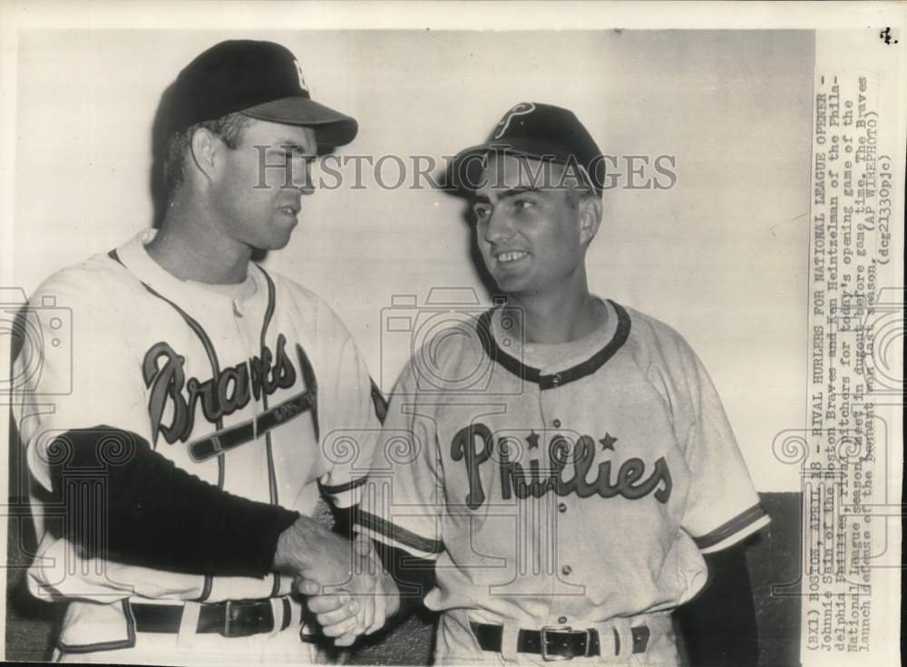 1949 Press Photo Ken Heintzelman and Johnnie Sain at National League season- Historic Images