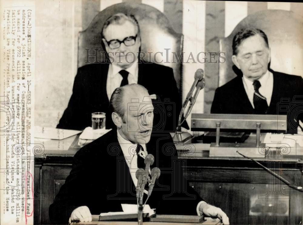 1975 Press Photo President Ford Asks Congress for Aid to South Vietnam, D.C.- Historic Images