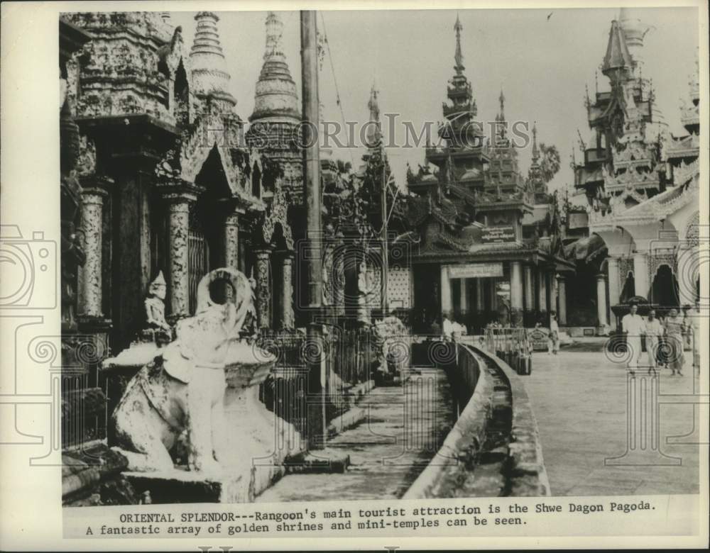 Press Photo Shwe Dagon Pagoda Tourist Attraction in Rangoon Burma - lrx09744- Historic Images