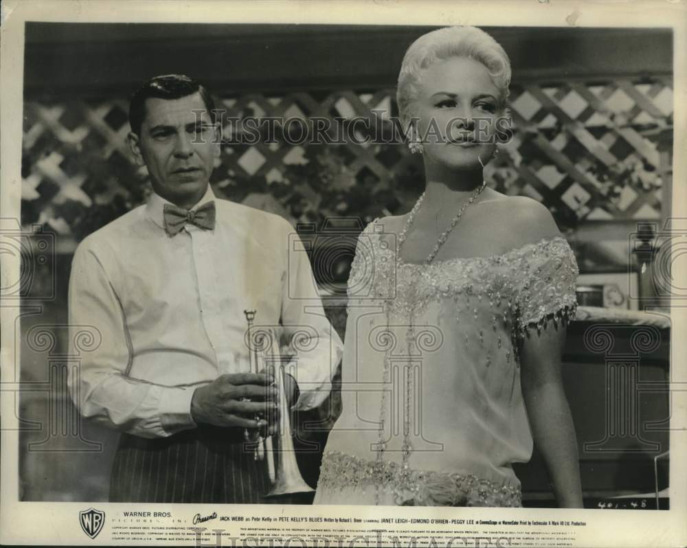 1955 Press Photo Jack Webb and Peggy Lee during a scene in &quot;Pete Kelly&#39;s Blues&quot;- Historic Images