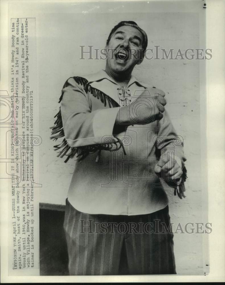 1971 Press Photo New York-Buffalo Bob Smith hosts the Howdy Doody Show- Historic Images