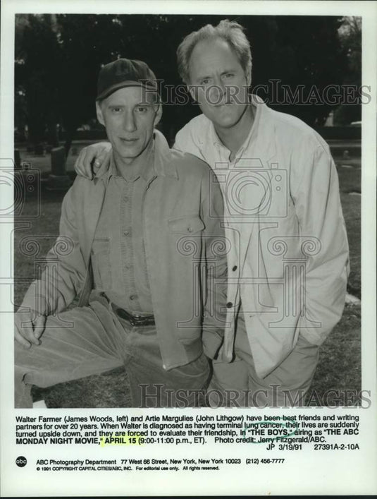 1991 Press Photo James Woods costars with John Lithgow in "The Boys" - lrx37549- Historic Images