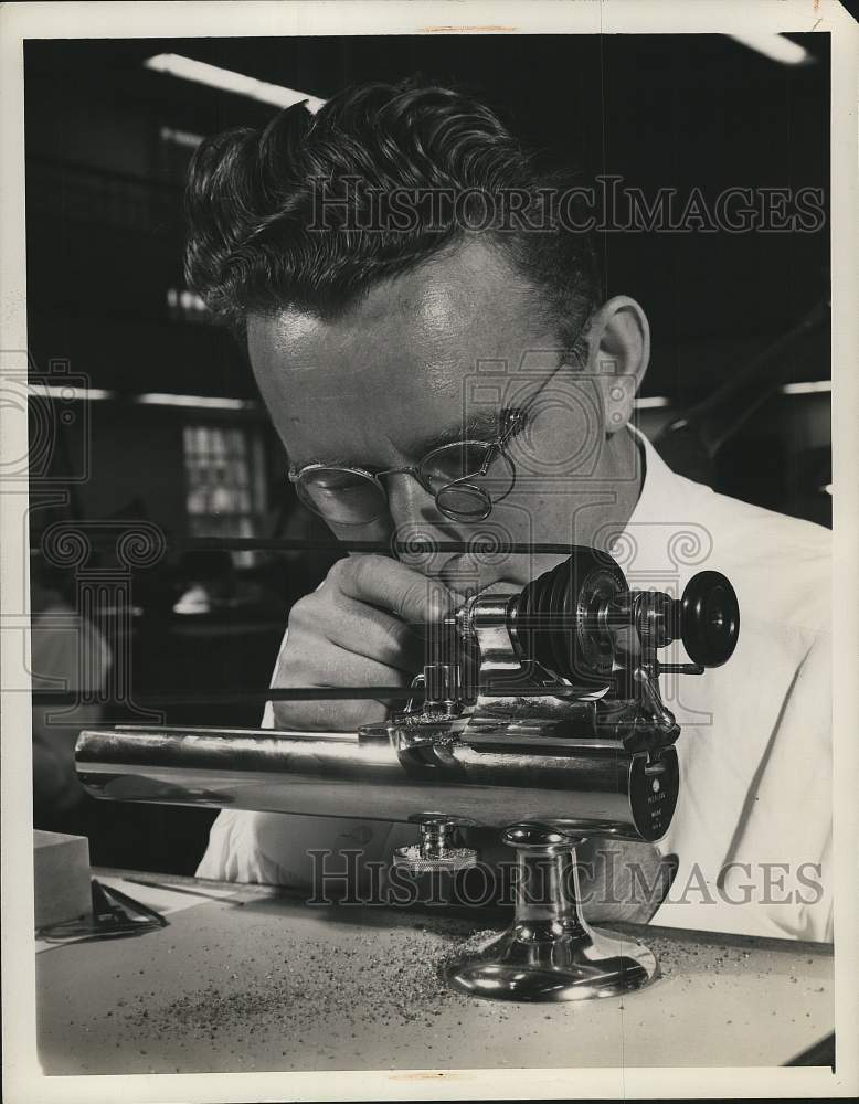 1945 Press Photo Watch making-Patrick Little practices a delicate task- Historic Images