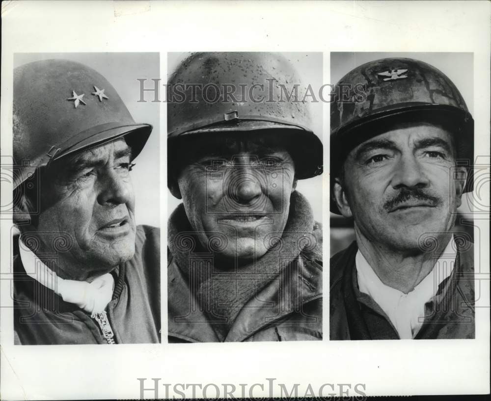 1970 Press Photo Robert Ryan, Henry Fonda & Dana Andrews in Battle of the Bulge- Historic Images