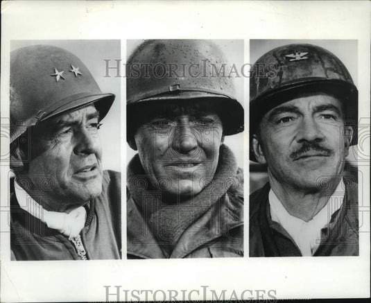 1970 Press Photo Robert Ryan, Henry Fonda & Dana Andrews in Battle of the Bulge- Historic Images