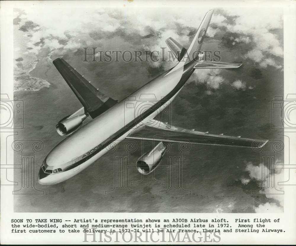 Press Photo An artist&#39;s conception of an A300 airbus during its first flight- Historic Images