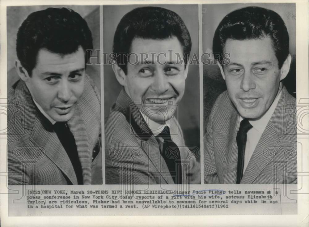 1962 Press Photo Series of Singer Eddie Fisher at News Conference in NYC- Historic Images