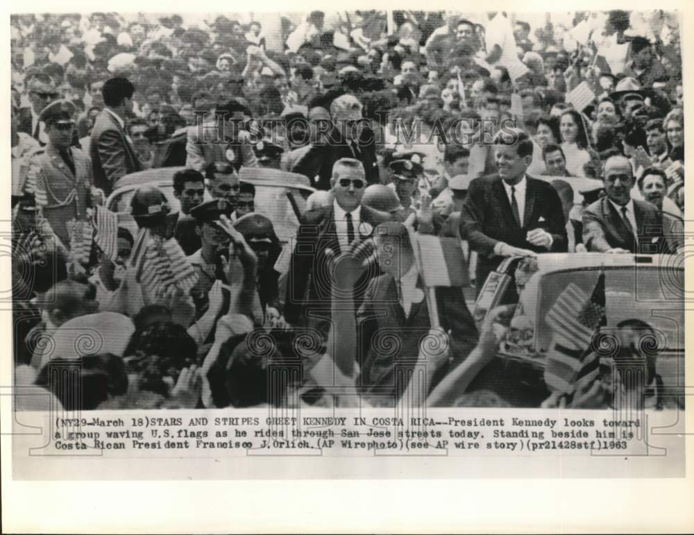 1963 Press Photo President Kennedy rides through a crowd in San Jose, Costa Rica- Historic Images