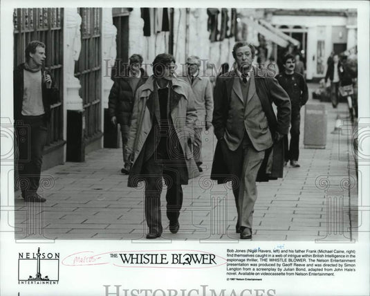 1987 Press Photo Michael Caine and Nigel Havers star in "The Whistle Blower"- Historic Images