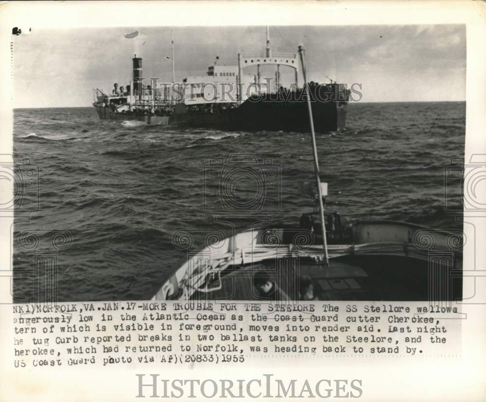 1955 Press Photo Norfolk Virginia-The SS Stellore ship in the Atlantic Ocean- Historic Images