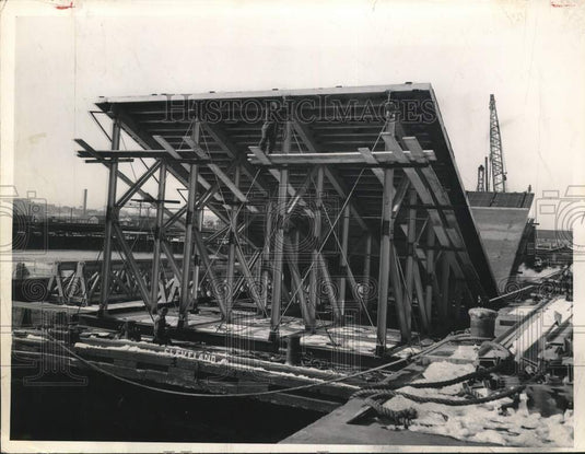1956 Press Photo Huge barge at the Army Base pier in South Boston - lrx74259- Historic Images